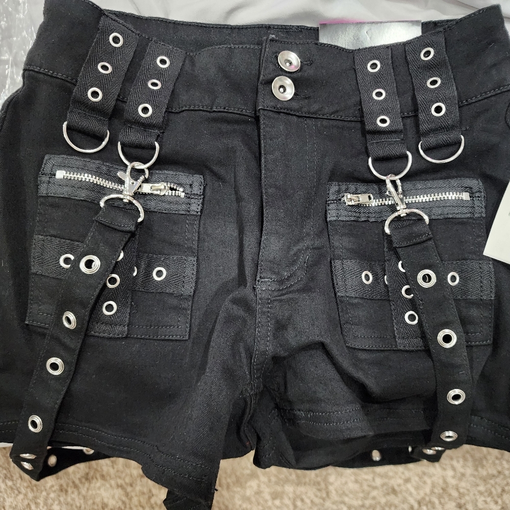 Black Grommet High-Rise Girls Shorts